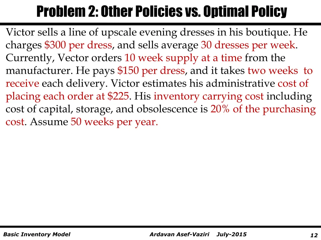 problem 2 other policies vs optimal policy