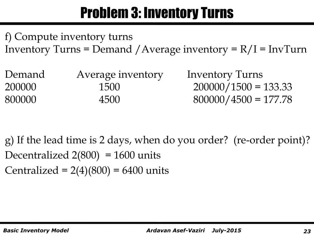 problem 3 inventory turns