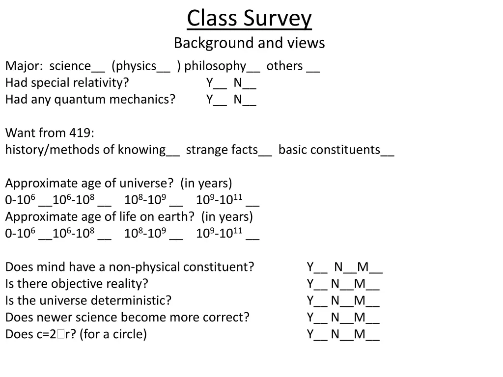 class survey background and views