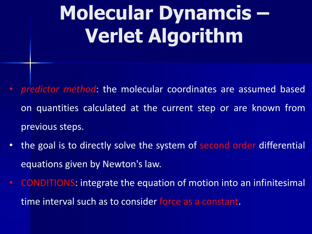 molecular dynamcis verlet algorithm