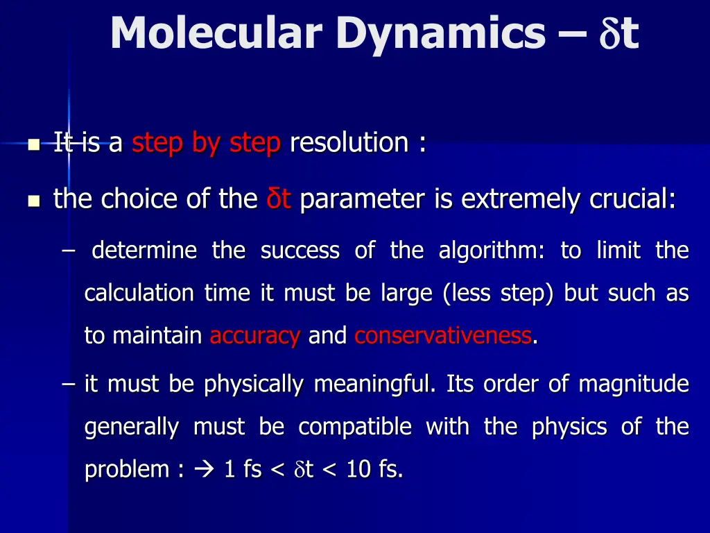 molecular dynamics d d t