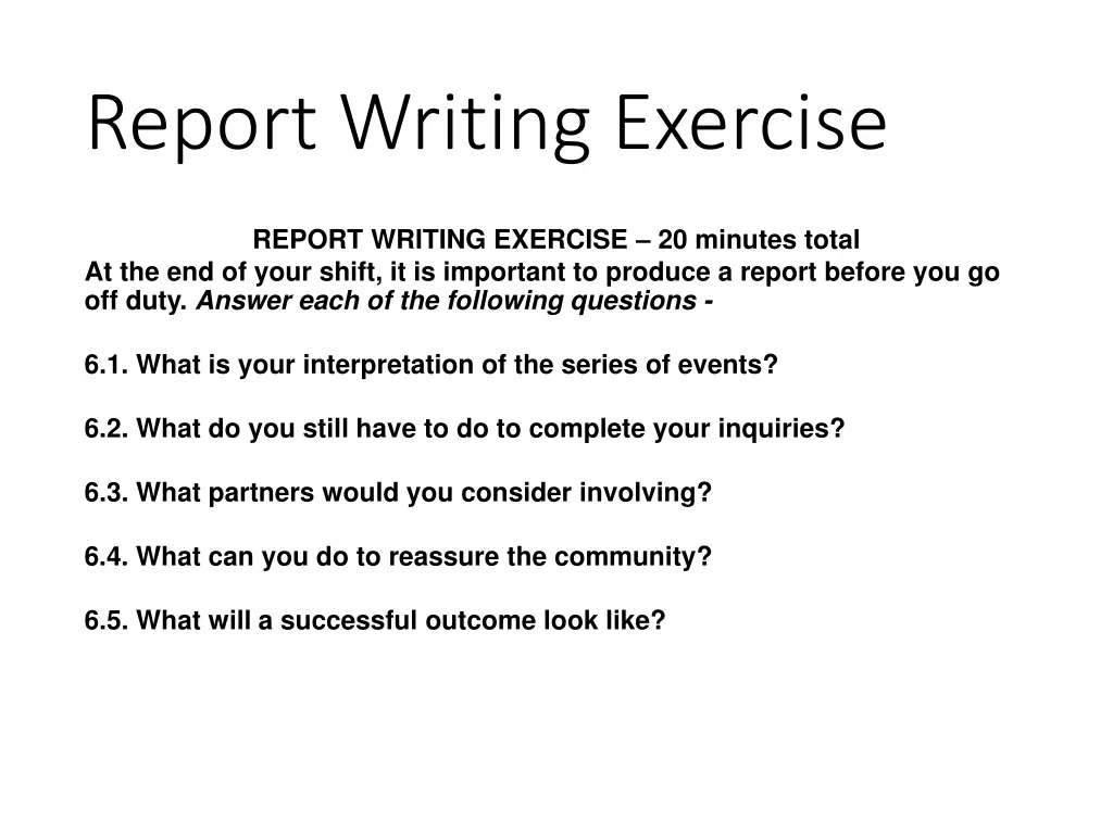 report writing exercise 1