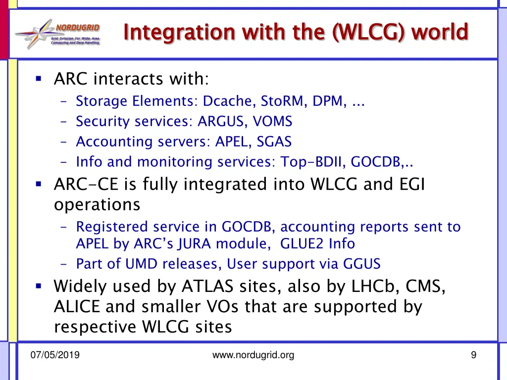 integration with the wlcg world