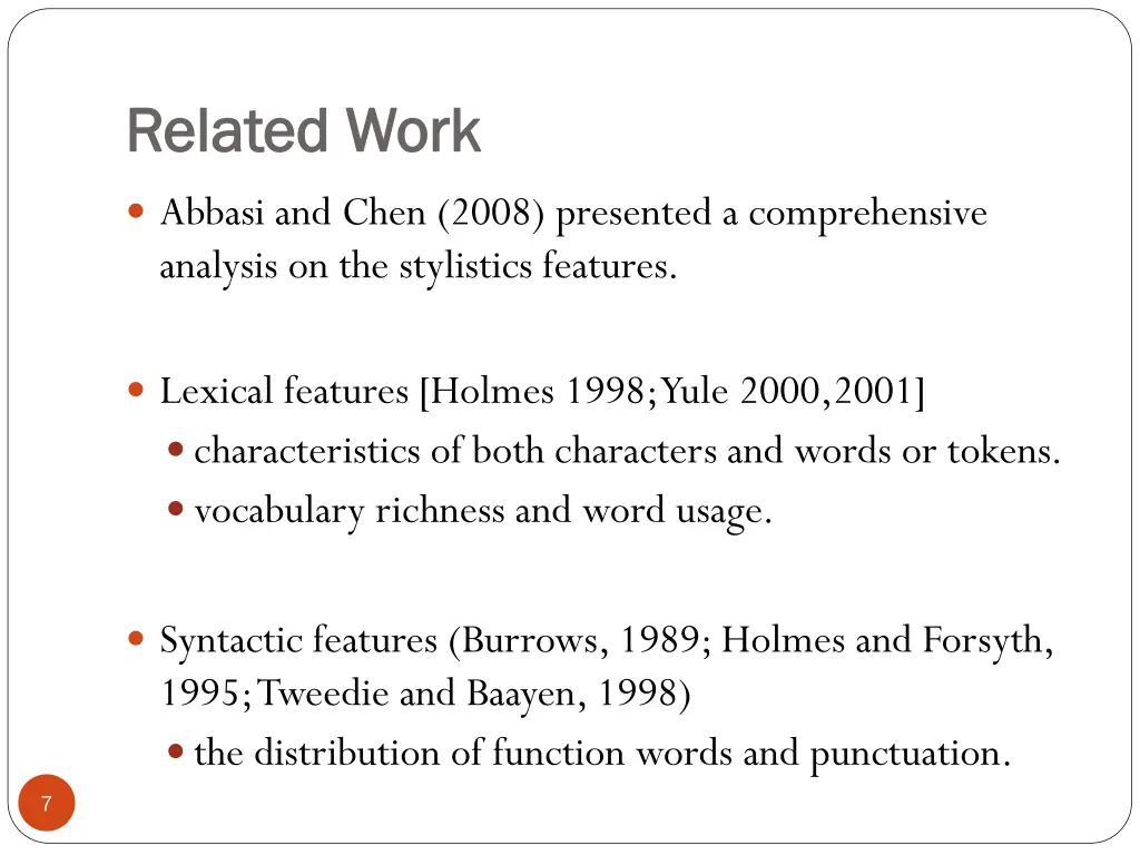 related work related work