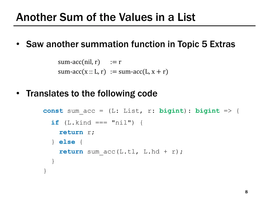another sum of the values in a list