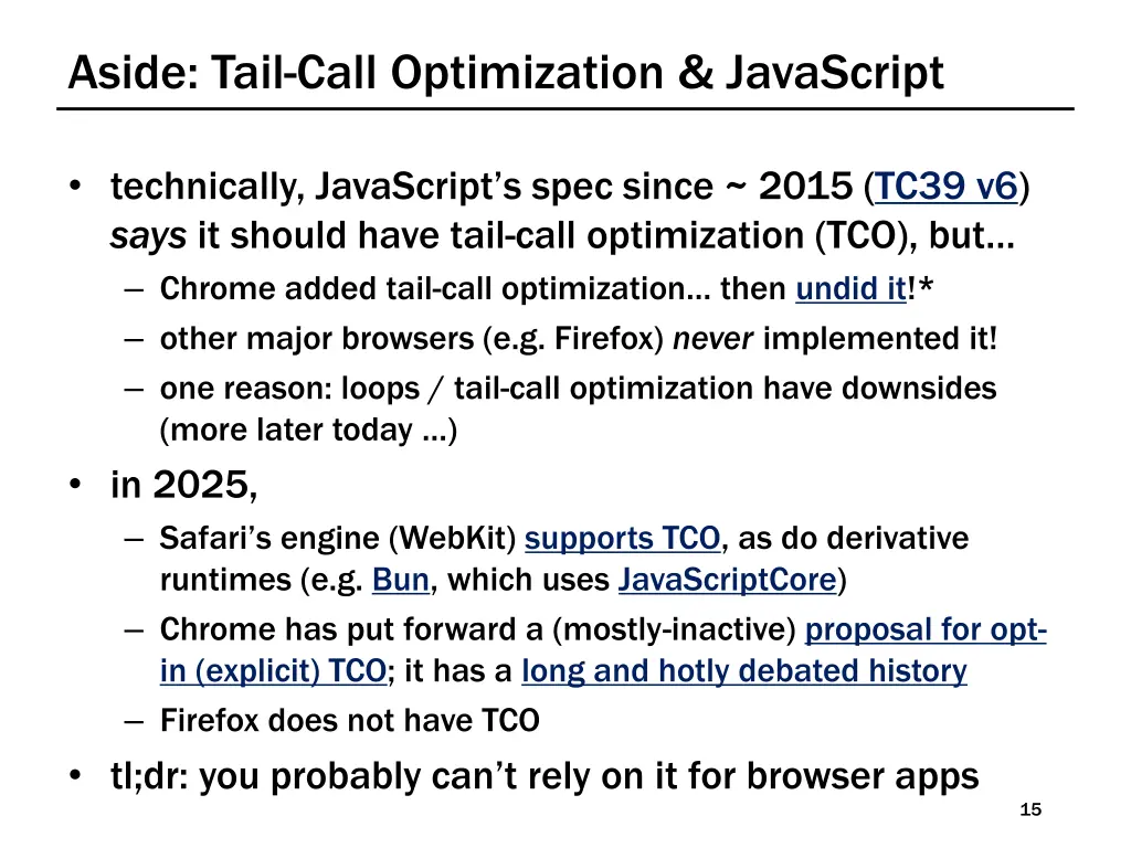 aside tail call optimization javascript