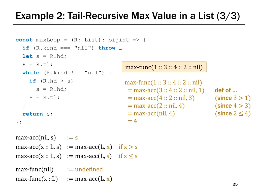 example 2 tail recursive max value in a list 3 3