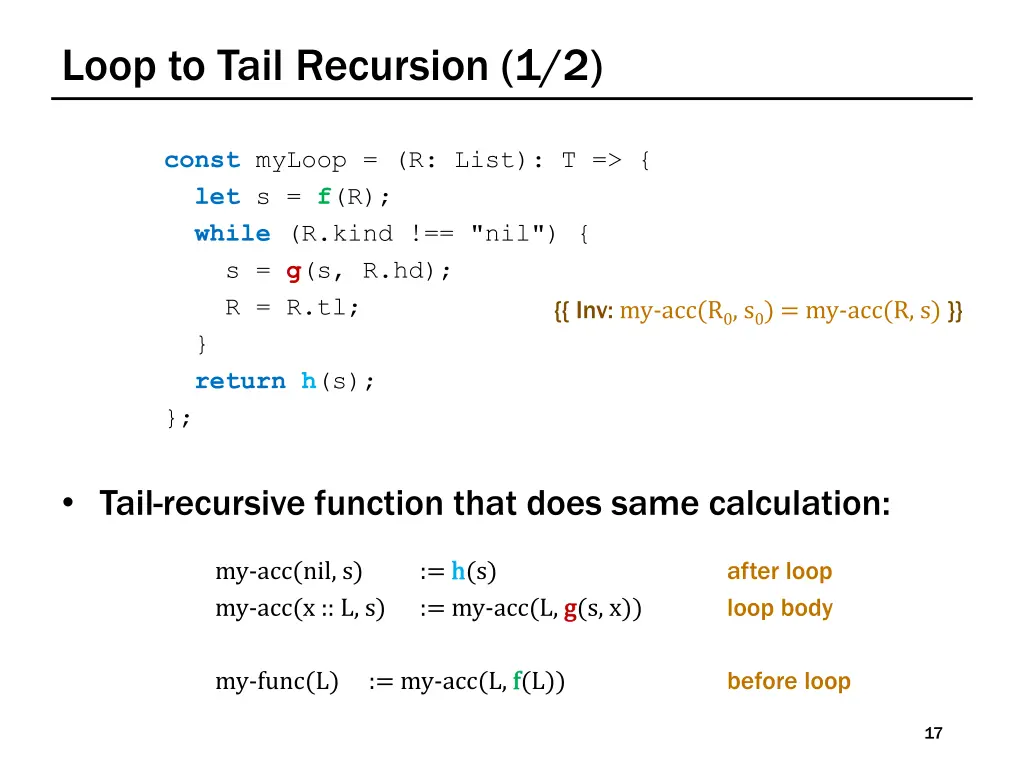 loop to tail recursion 1 2