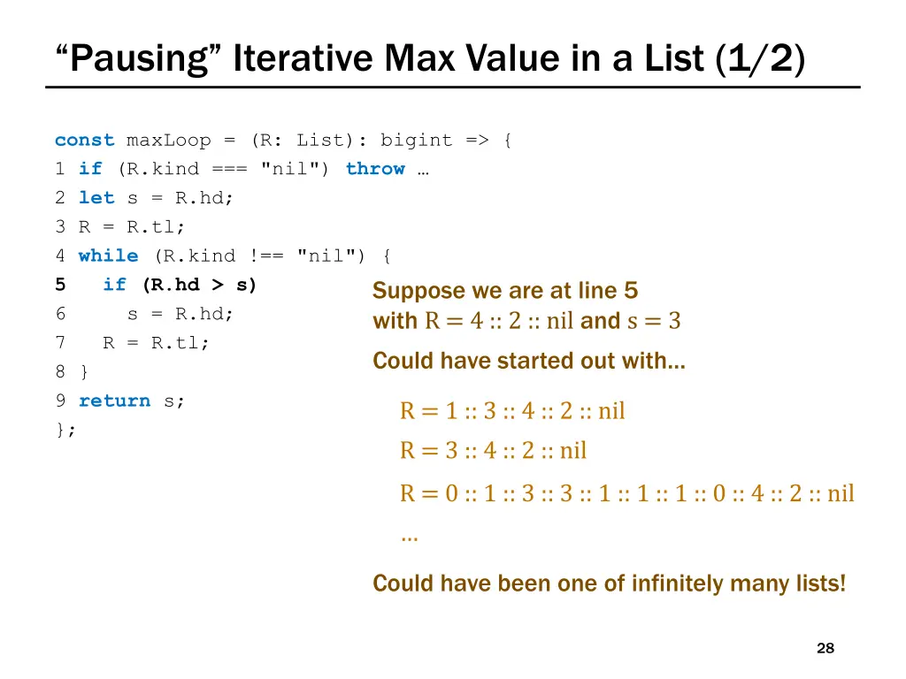 pausing iterative max value in a list 1 2