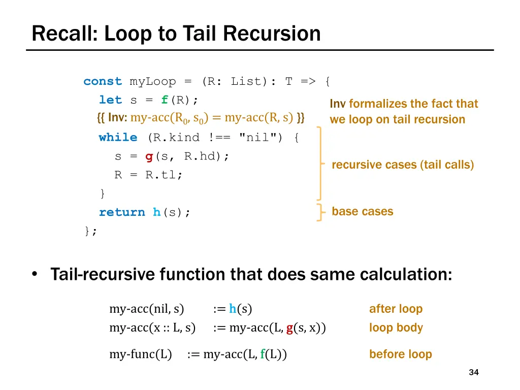 recall loop to tail recursion