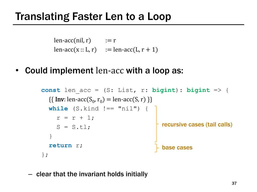 translating faster len to a loop
