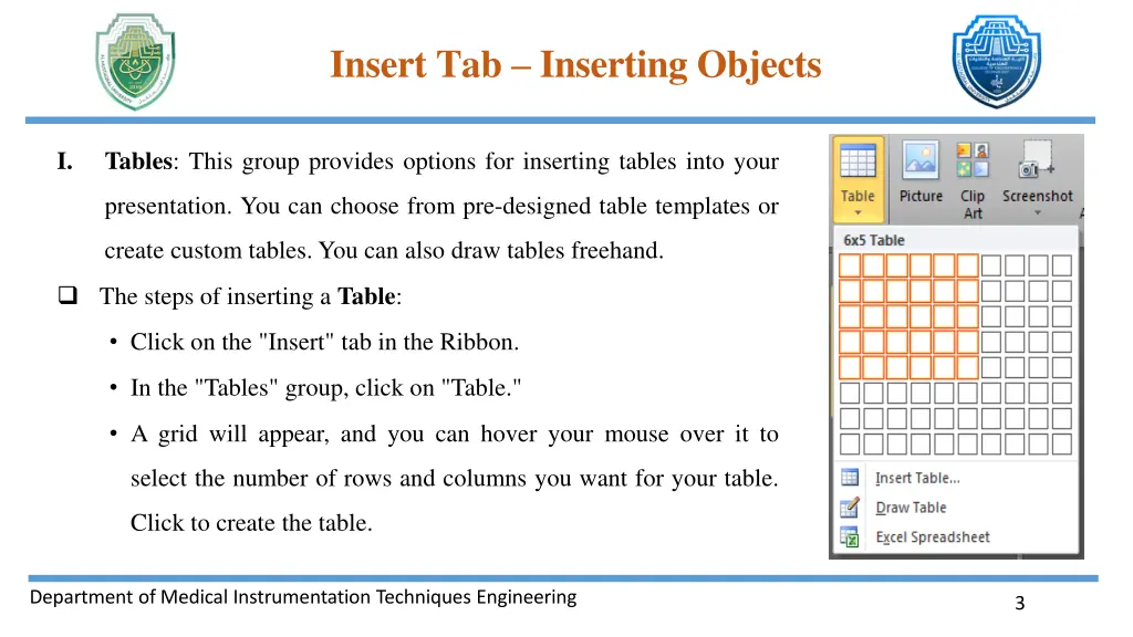 insert tab inserting objects