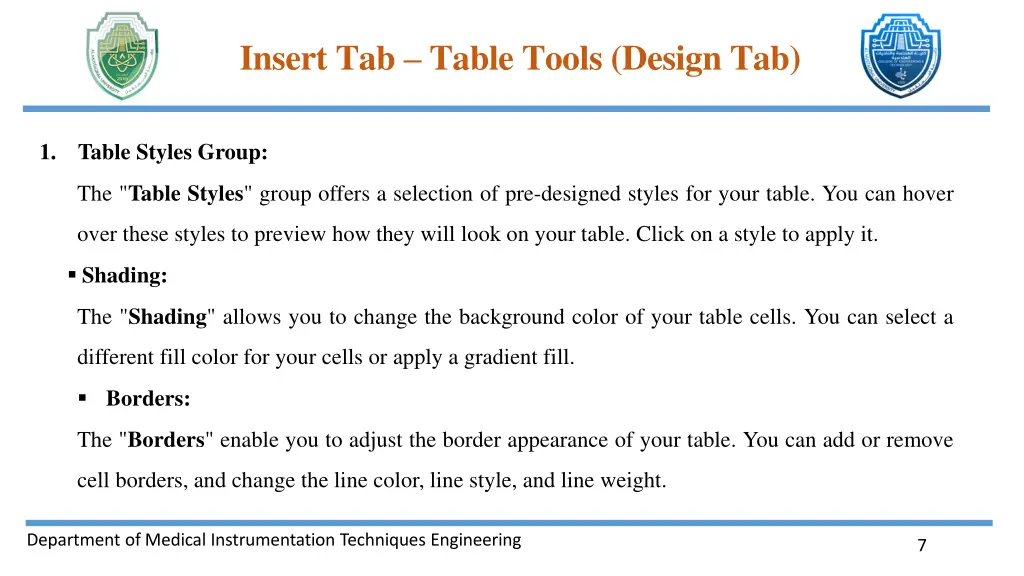 insert tab table tools design tab 1
