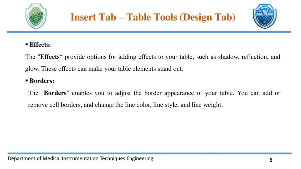 insert tab table tools design tab 2