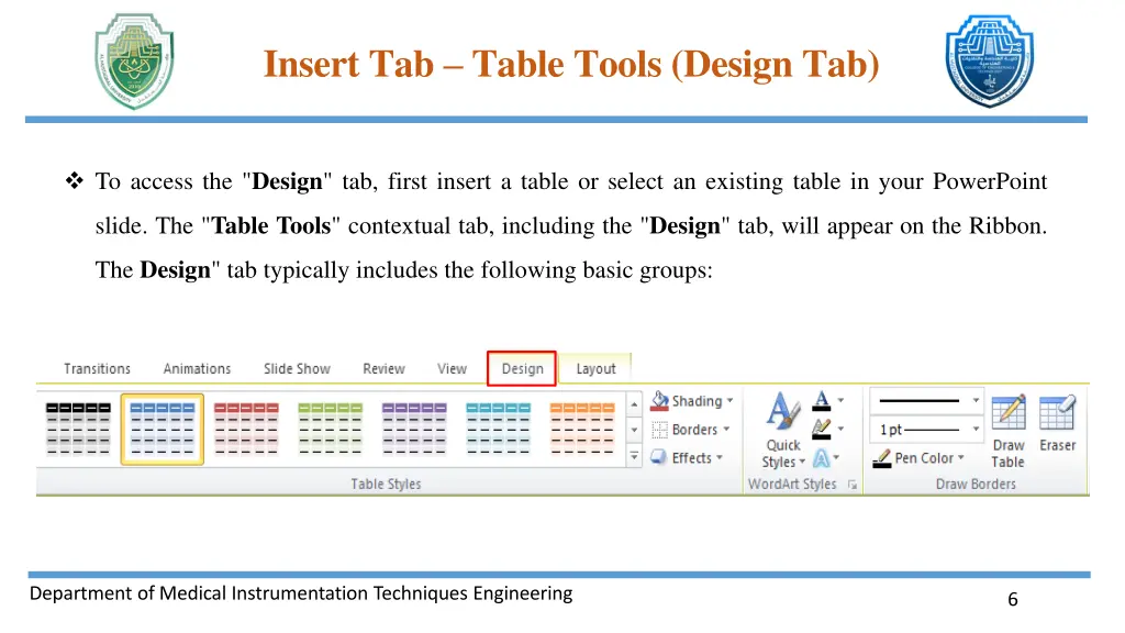 insert tab table tools design tab