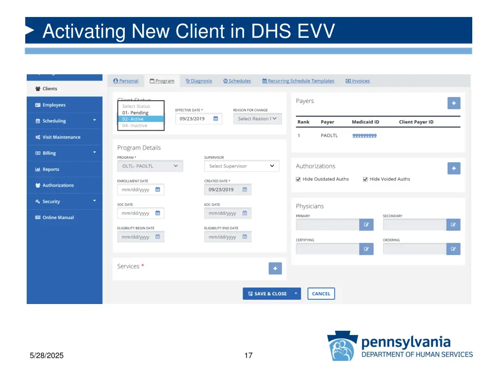 activating new client in dhs evv
