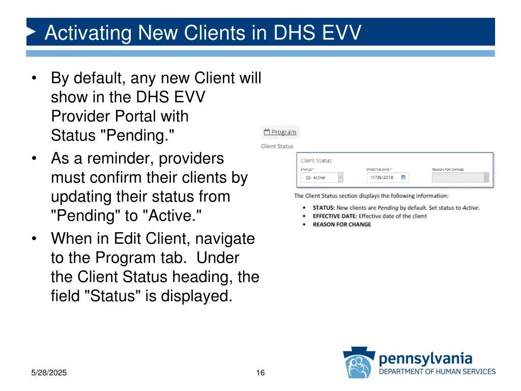 activating new clients in dhs evv