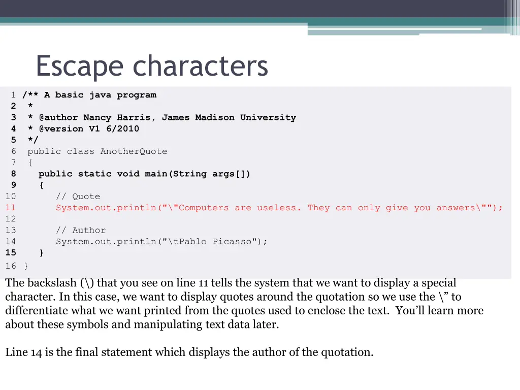 escape characters