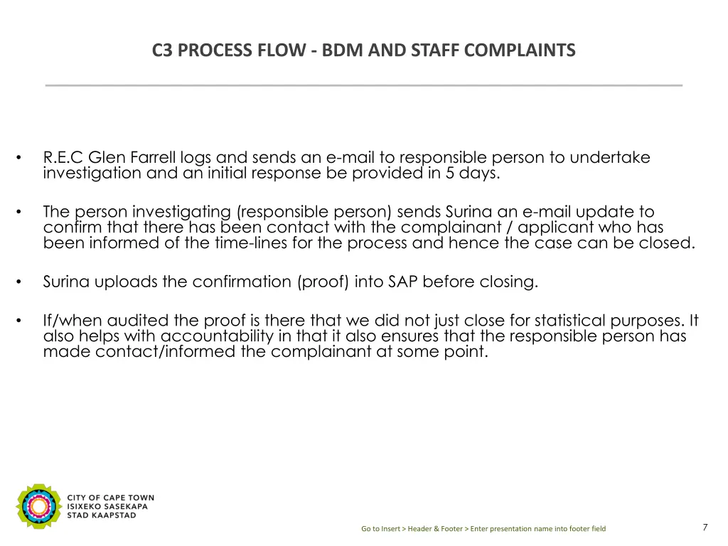 c3 process flow bdm and staff complaints