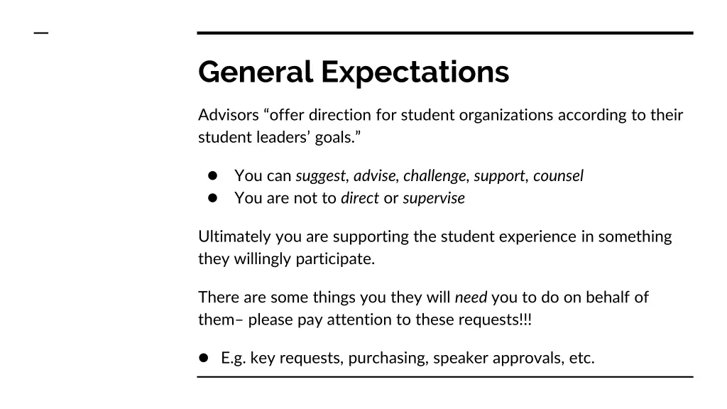 general expectations