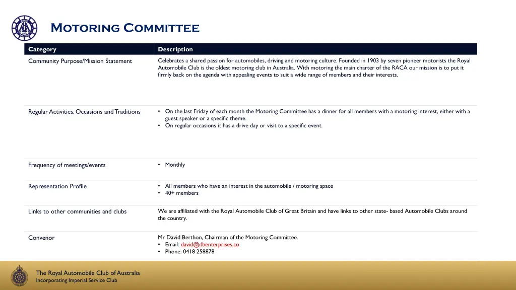 motoring committee