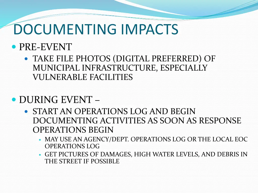 documenting impacts pre event take file photos