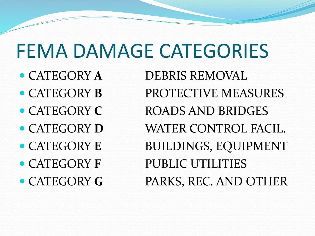 fema damage categories