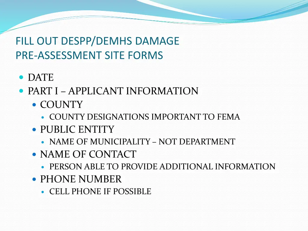 fill out despp demhs damage pre assessment site