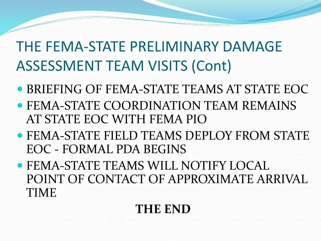 the fema state preliminary damage assessment team 1