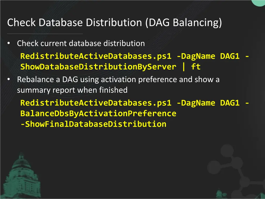 check database distribution dag balancing