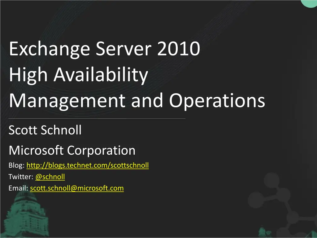 exchange server 2010 high availability management