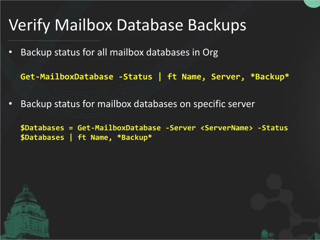 verify mailbox database backups