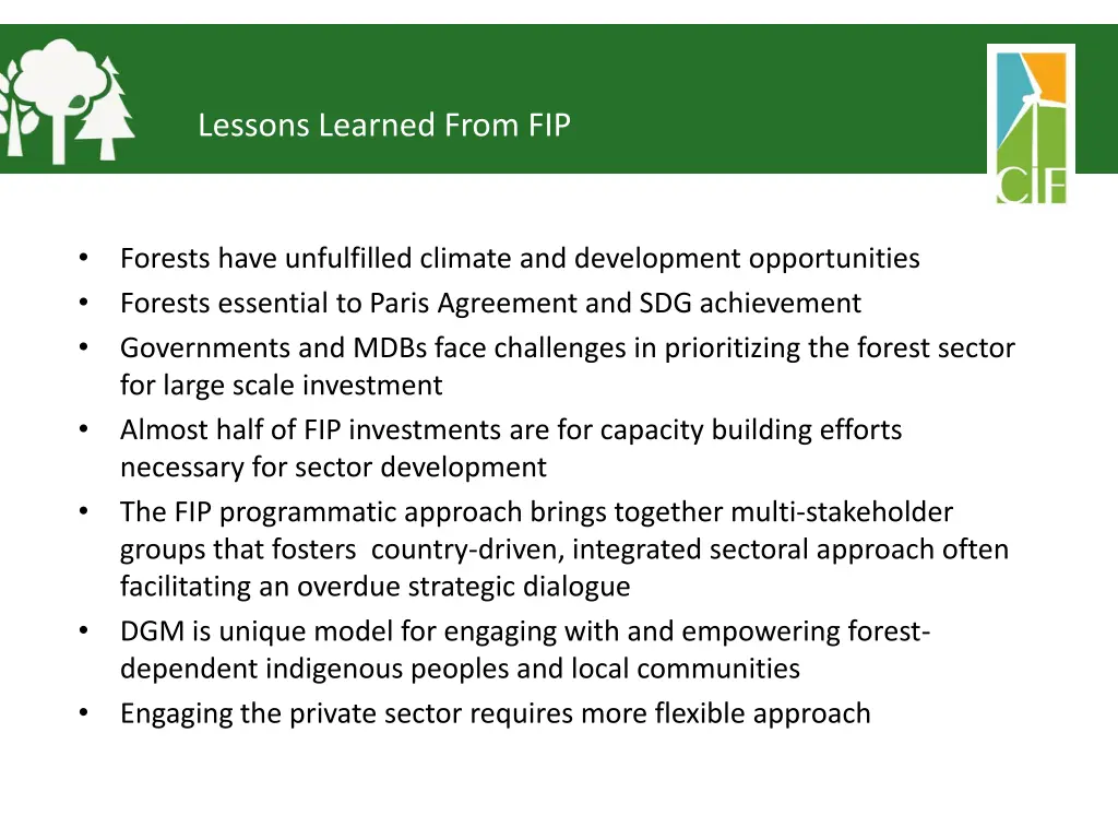 lessons learned from fip