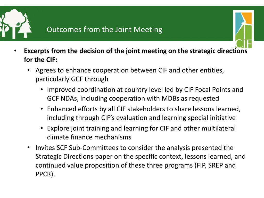 outcomes from the joint meeting 1