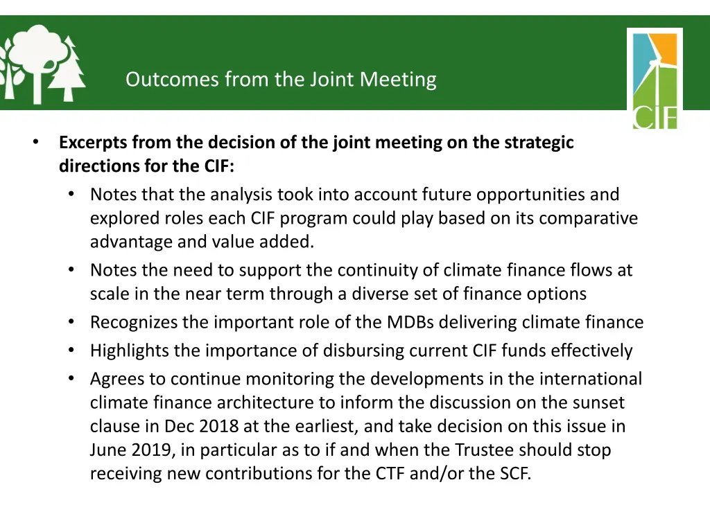 outcomes from the joint meeting