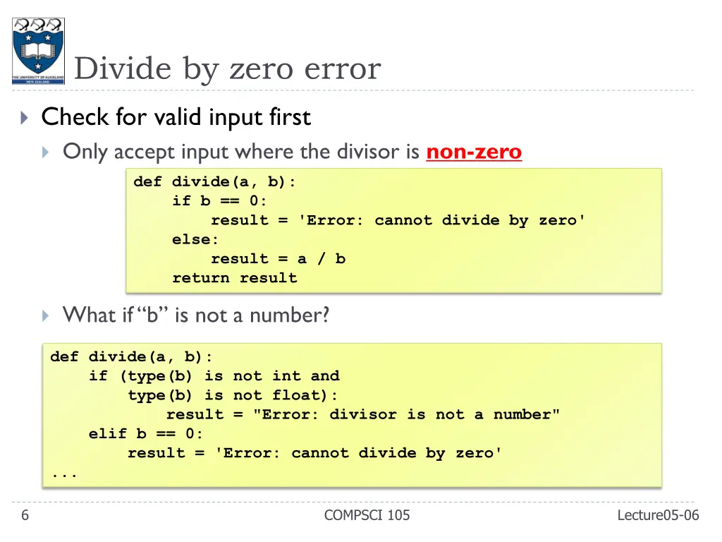 divide by zero error
