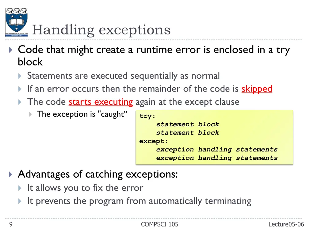 handling exceptions