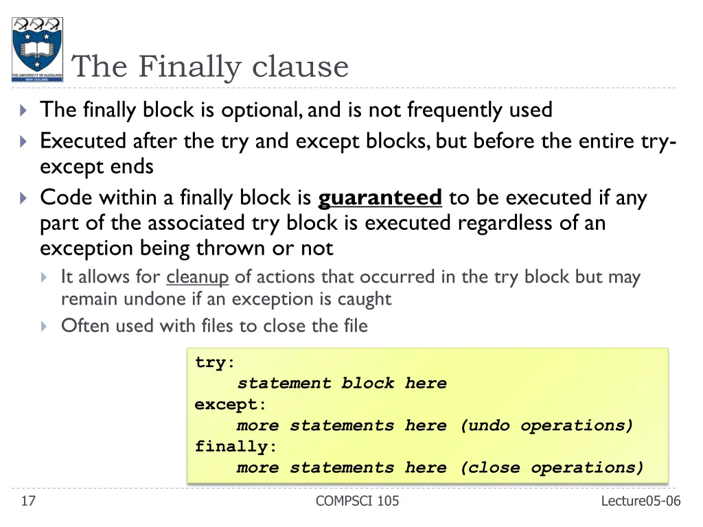 the finally clause