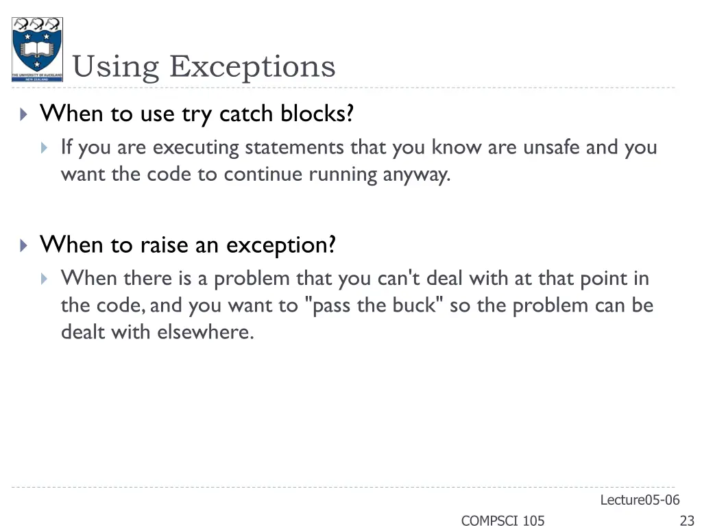 using exceptions