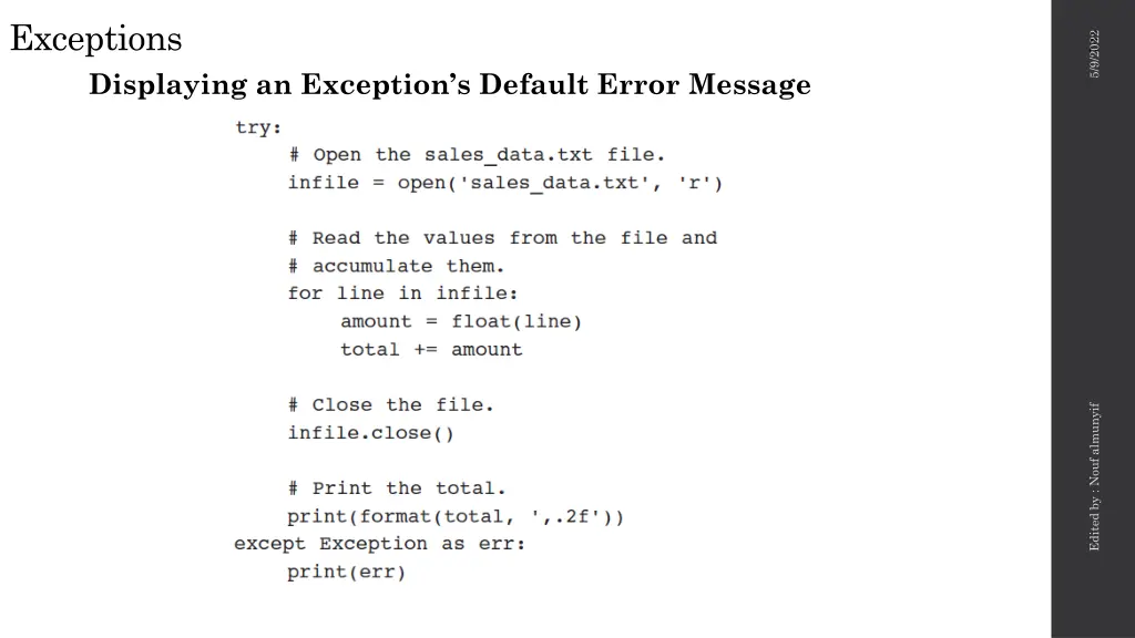exceptions displaying an exception s default