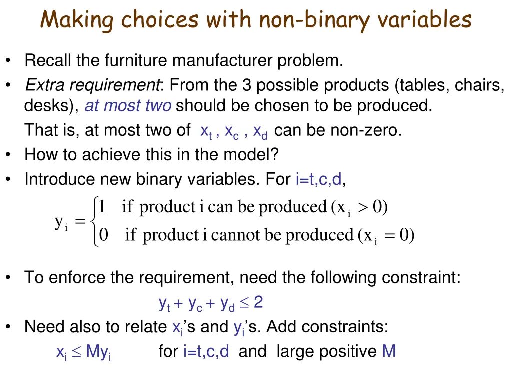 making choices with non binary variables