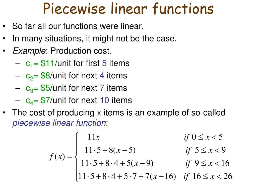 piecewise linear functions