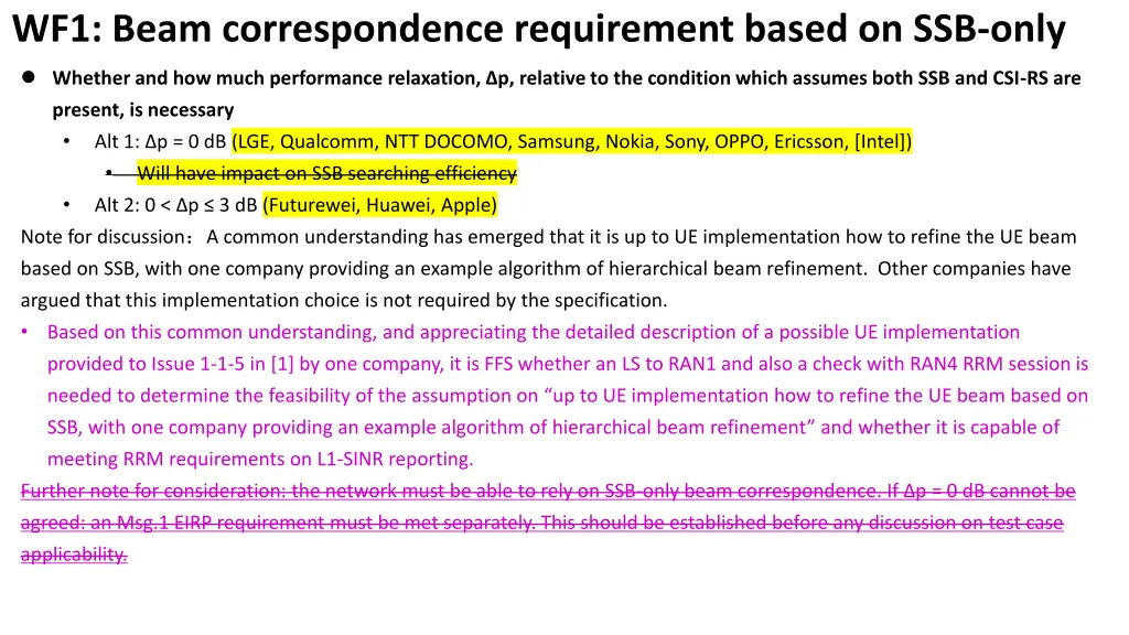 wf1 beam correspondence requirement based