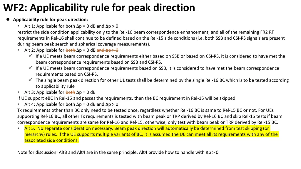wf2 applicability rule for peak direction