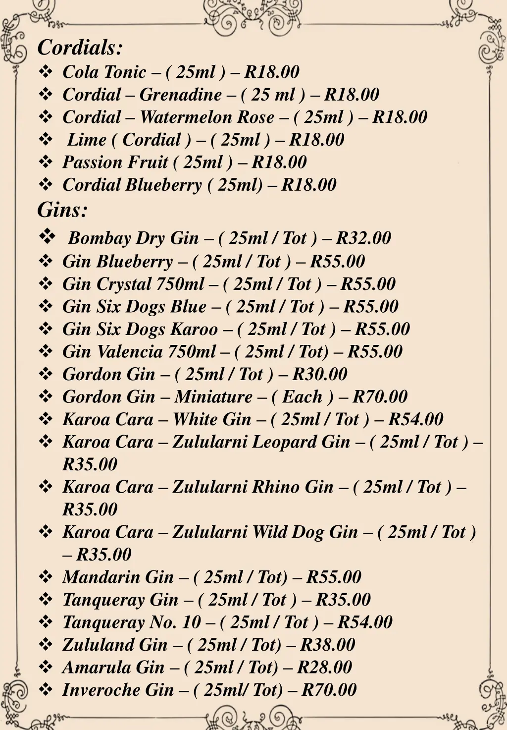 cordials cola tonic 25ml r18 00 cordial grenadine