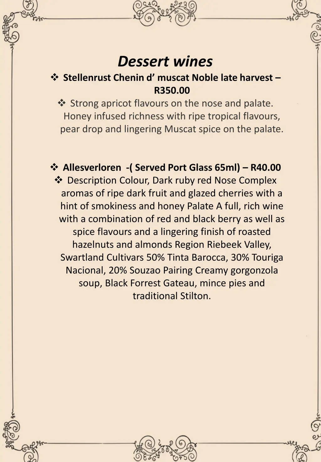 dessert wines