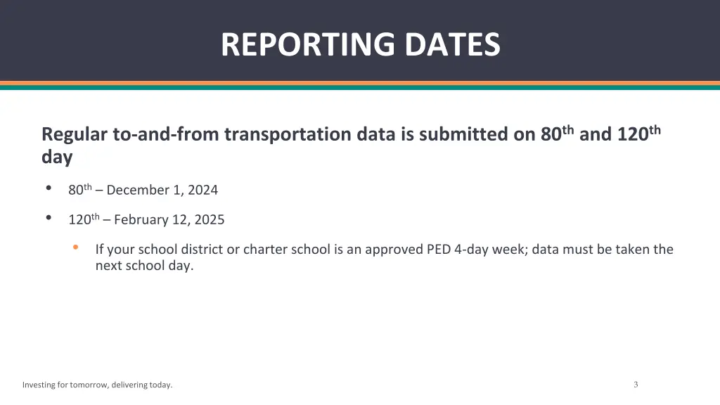 reporting dates