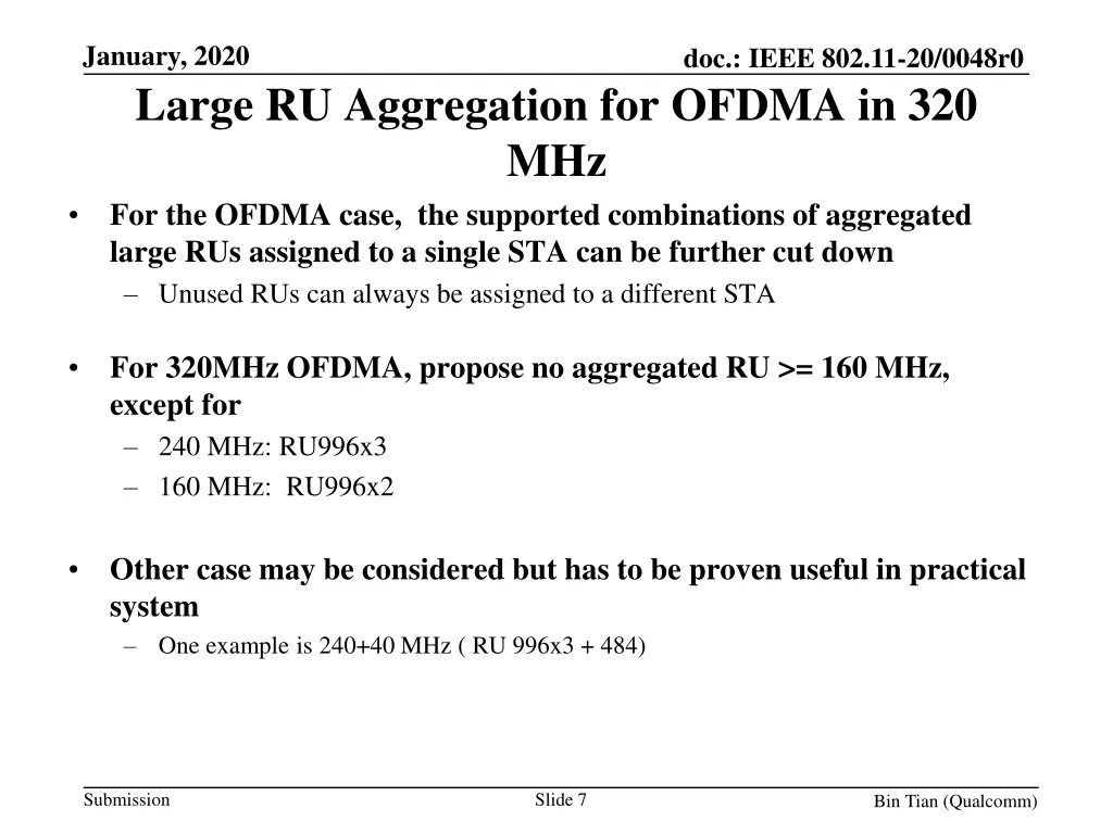 january 2020 large ru aggregation for ofdma