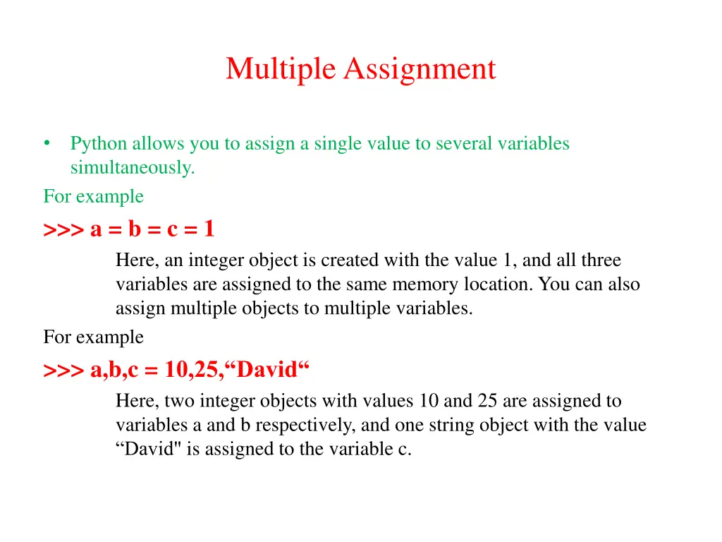 multiple assignment