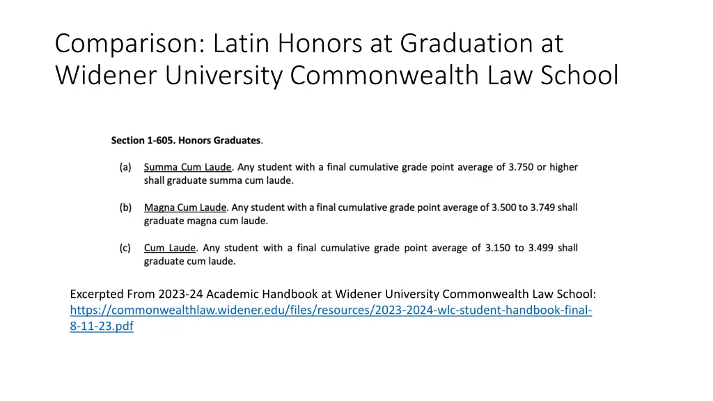 comparison latin honors at graduation at widener